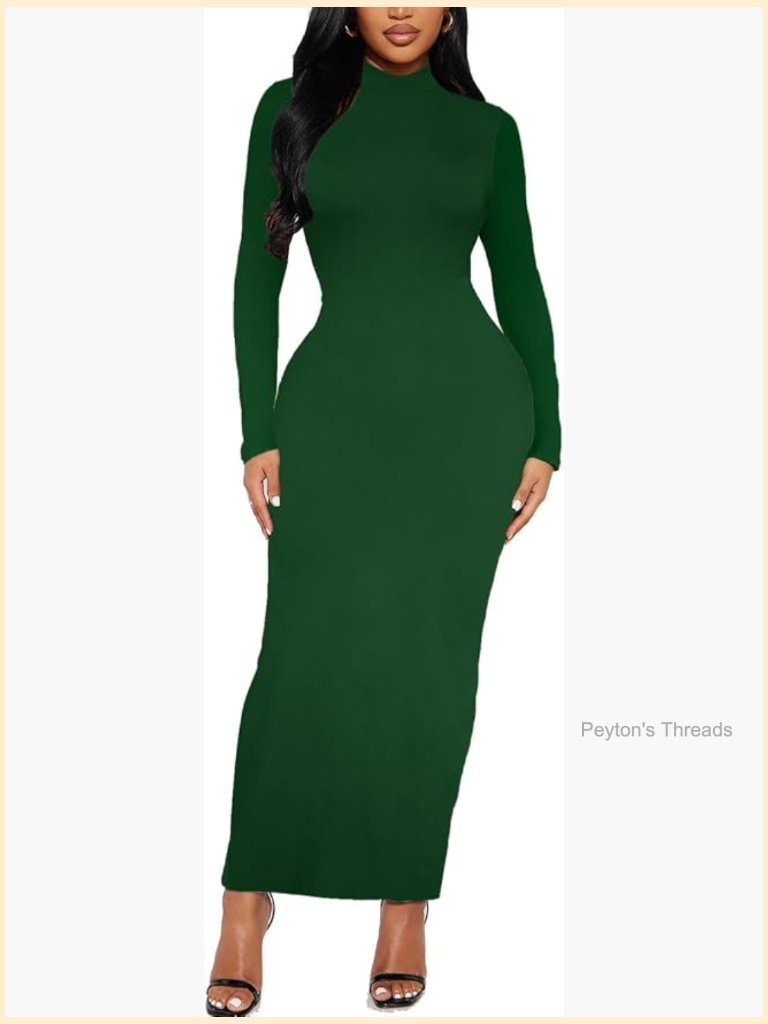 Long Sleeve Bodycon Maxi Dress Mock Neck Fall Winter Club Party